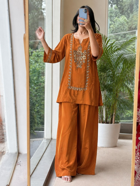 Kanak-Tarang Rust Satin Co-ord Set