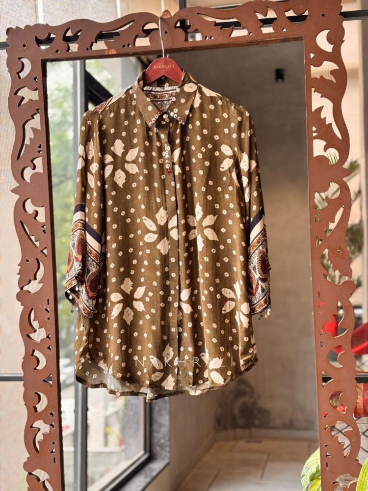 Image of Gatha Mehendi Green Printed Shirt in Soft Fabric