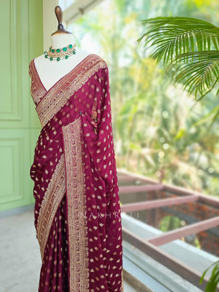 Ratnavali Wine Georgette Silk Saree with Woven Border