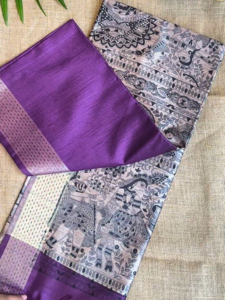 Kriti Tusser Purple Madhubani Saree