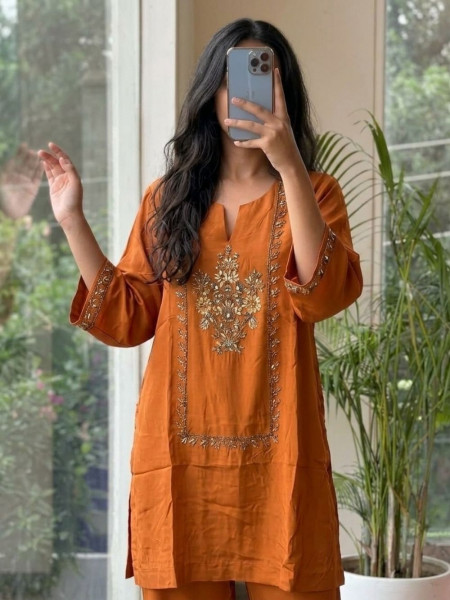 Kanak-Tarang Rust Satin Co-ord Set