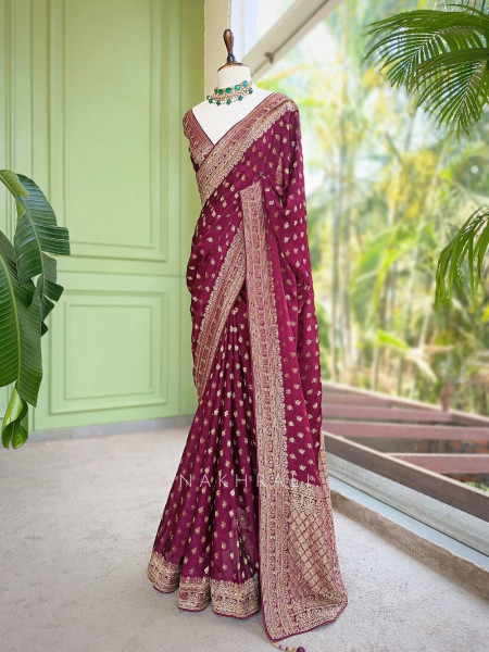 Ratnavali Wine Georgette Silk Saree with Woven Border