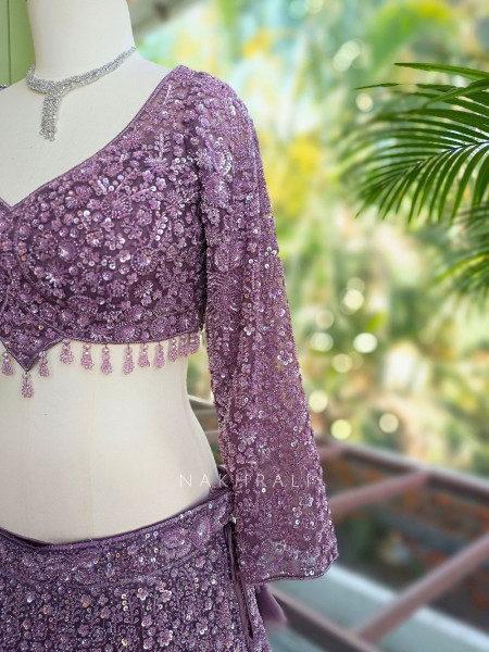 Kavika Lavender Net Lehenga with Sequin and Cut Dana Work