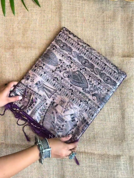Kriti Tusser Purple Madhubani Saree