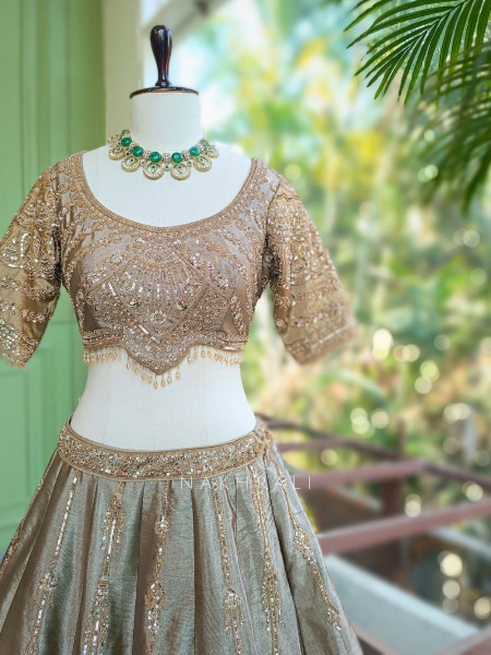 Glistening Brown Sequin Embroidered Lehenga Set
