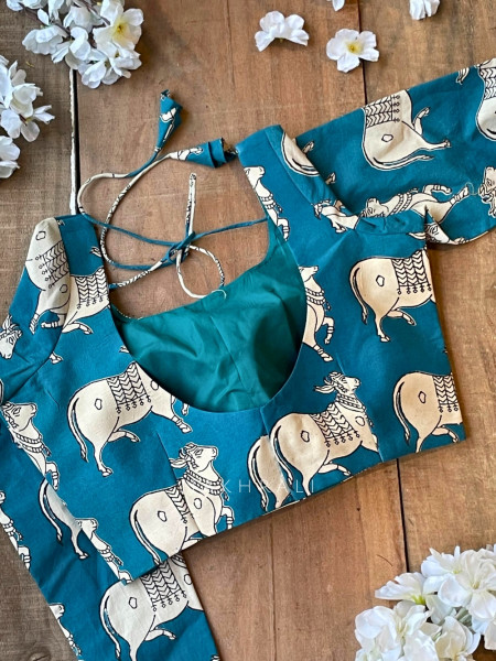 Nandi Blue Cotton Printed Blouse