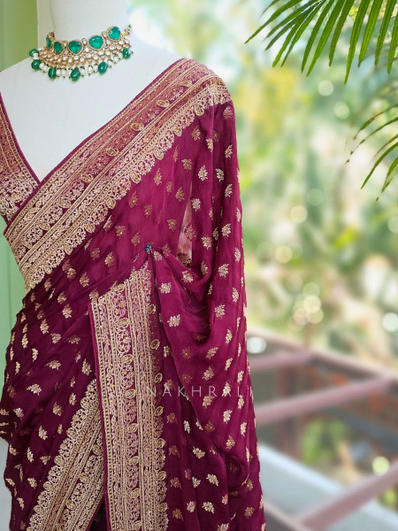 Ratnavali Wine Georgette Silk Saree with Woven Border