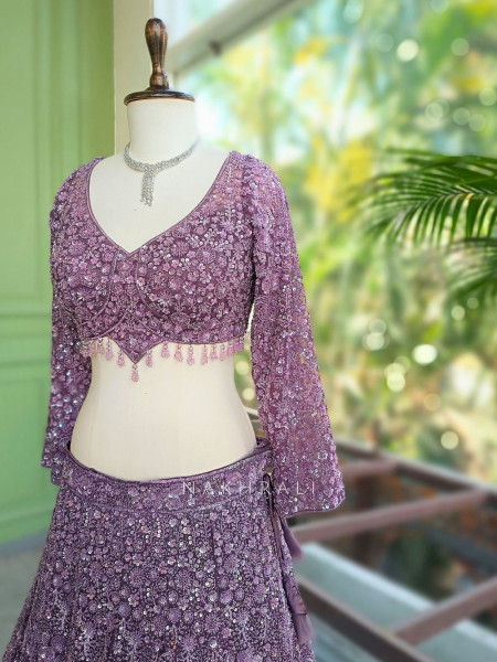 Kavika Lavender Net Lehenga with Sequin and Cut Dana Work