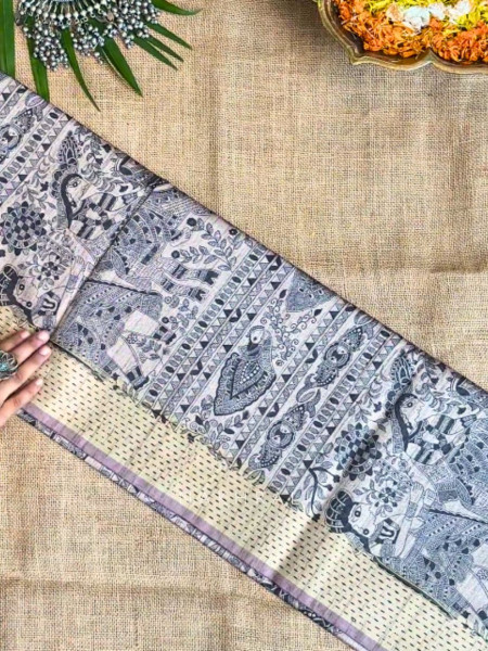 Kriti Tusser Purple Madhubani Saree
