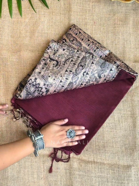 Kriti Tusser Maroon Madhubani  Saree