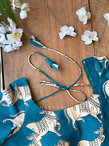 Nandi Blue Cotton Printed Blouse