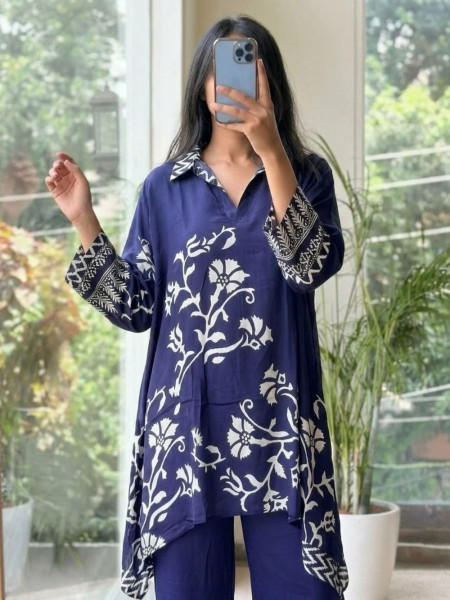 Chitraa Purple Modal Satin Kaftan Pant Set