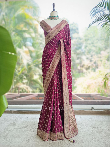 Ratnavali Wine Georgette Silk Saree with Woven Border