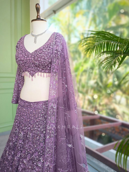 Kavika Lavender Net Lehenga with Sequin and Cut Dana Work
