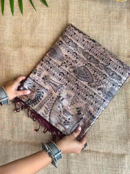Kriti Tusser Maroon Madhubani  Saree