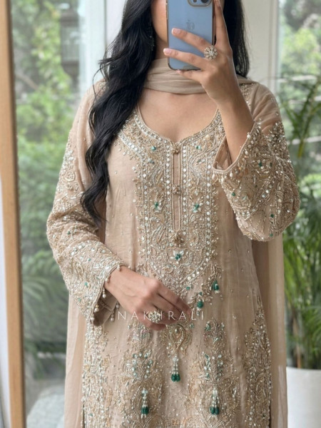 Mrinalika Beige Georgette Suit Set