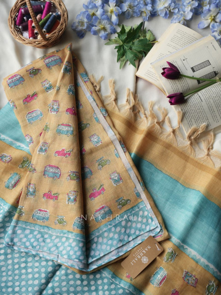 Moksha Yellow Quirky Motif Dress Material with Embroidered Detail
