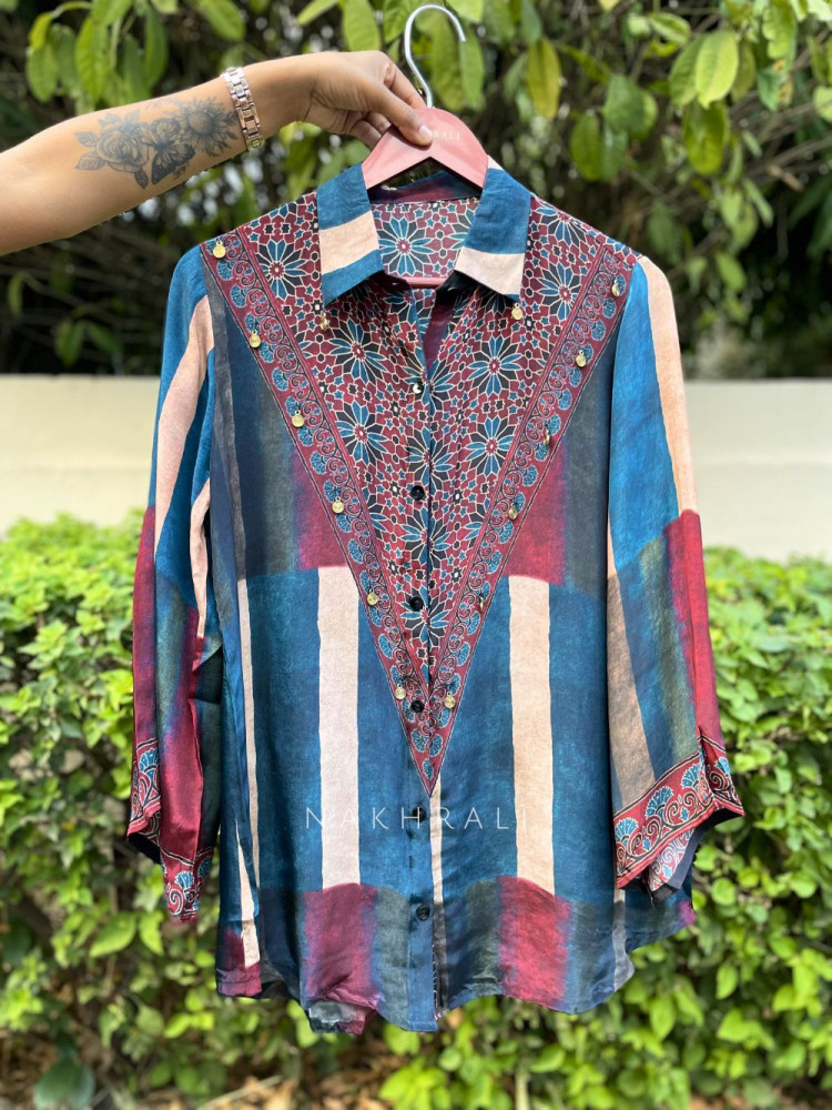 Image of Summer Blue Printed Shirt in Soft Fabric