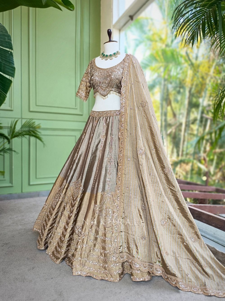 Image of Glistening Brown Sequin Embroidered Lehenga Set