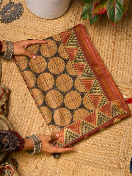 Ishq Pech Brown Cotton Silk Printed Saree