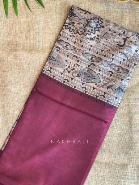 Kriti Tusser Maroon Madhubani  Saree