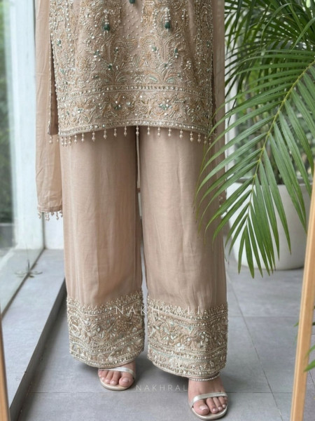 Mrinalika Beige Georgette Suit Set