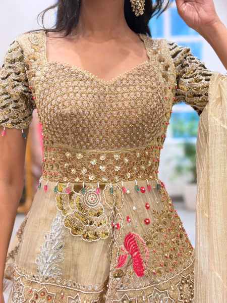Rasika Golden Indo-Western Lehenga Set with Embroidered Peplum