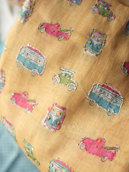 Moksha Yellow Quirky Motif Dress Material with Embroidered Detail