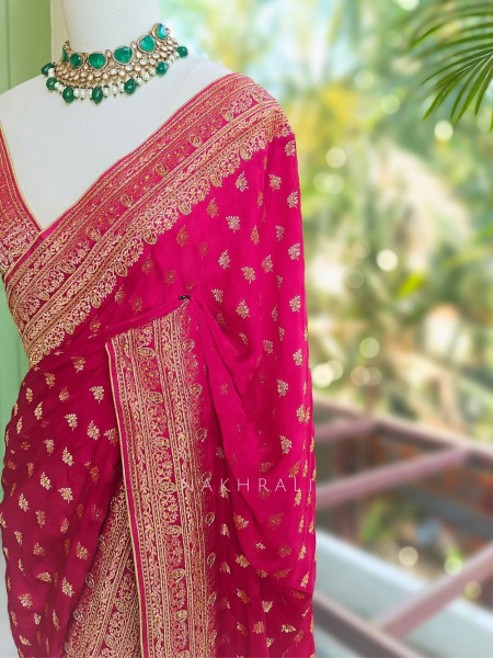 Ratnavali Magenta Georgette Silk Saree with Woven Border