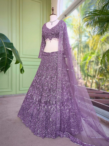 Kavika Lavender Net Lehenga with Sequin and Cut Dana Work