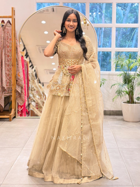 Rasika Golden Indo-Western Lehenga Set with Embroidered Peplum