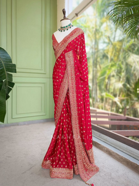 Ratnavali Red Georgette Silk Saree with Woven Border