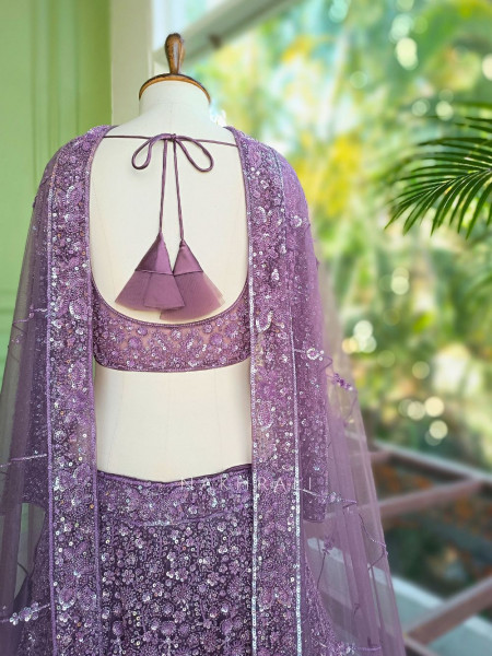 Kavika Lavender Net Lehenga with Sequin and Cut Dana Work