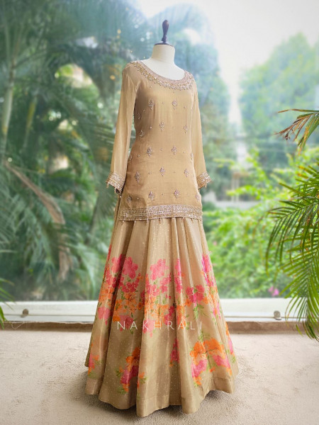 Sunhera Grey Silk Kurta & Skirt Set with Zari Zardozi Work