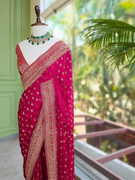 Ratnavali Magenta Georgette Silk Saree with Woven Border