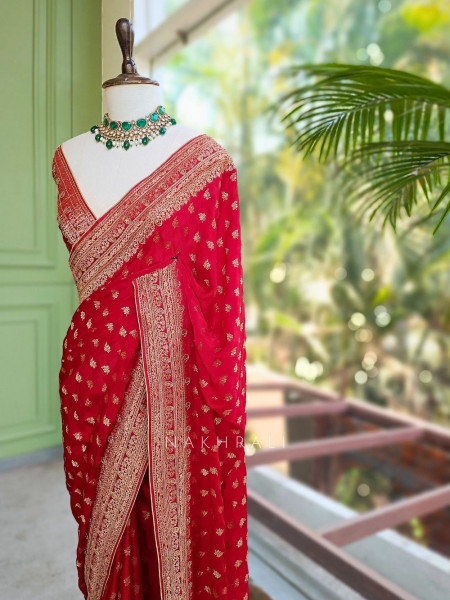 Ratnavali Red Georgette Silk Saree with Woven Border