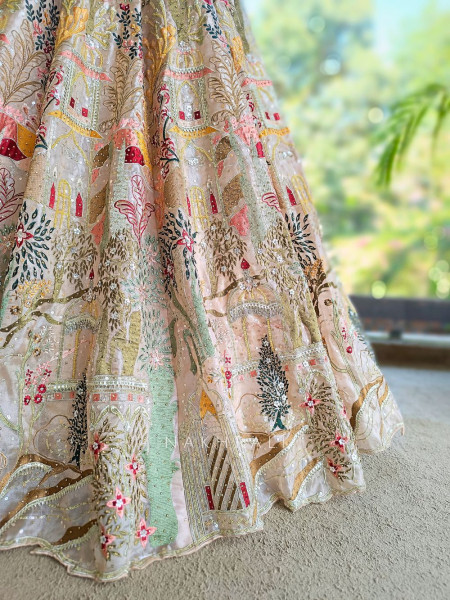 Kachhi dori Beige Lehenga Set with Sequin Thread Embroidery