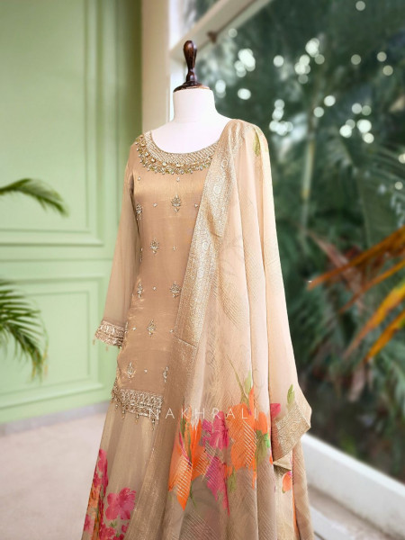 Sunhera Grey Silk Kurta & Skirt Set with Zari Zardozi Work