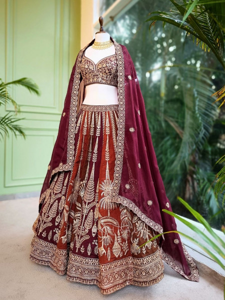 Aaranya Maroon Lehenga with Zari and Sequin Work