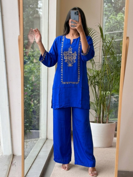 Kanak-Tarang Blue Satin Co-ord Set