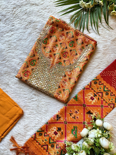 Rajvanshi Yellow Multi-Color Dress Material with Mirror Work