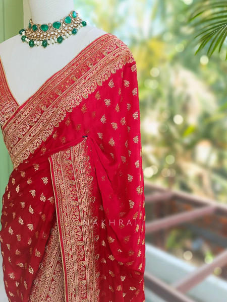 Ratnavali Red Georgette Silk Saree with Woven Border