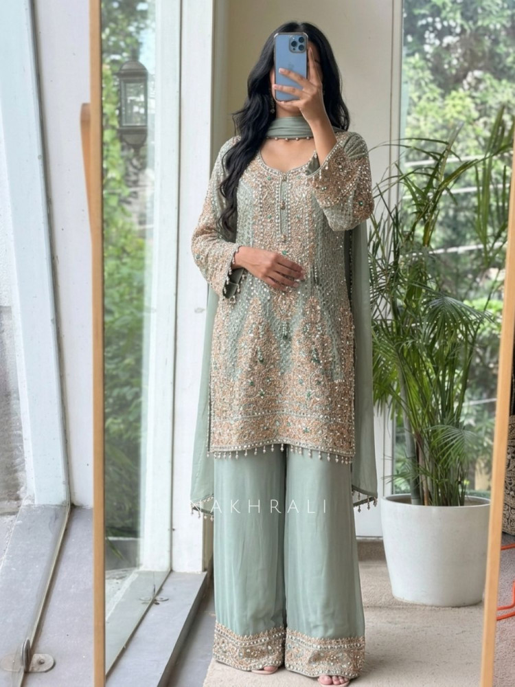 Image of Mrinalika Blue Georgette Suit Set
