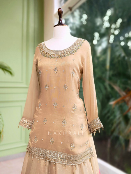 Sunhera Grey Silk Kurta & Skirt Set with Zari Zardozi Work