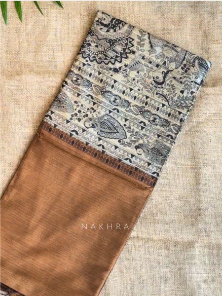 Kriti Tusser Brown Madhubani Saree