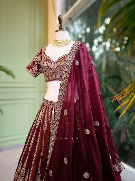 Aaranya Maroon Lehenga with Zari and Sequin Work