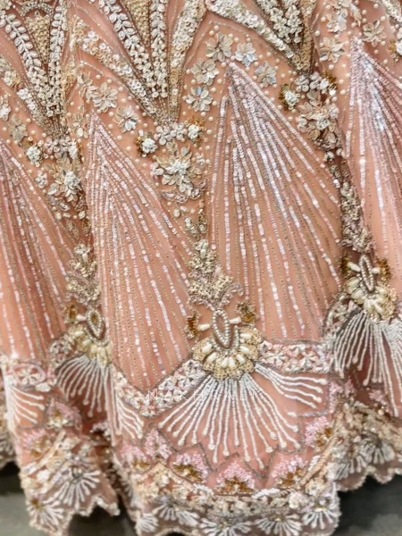 Cosmic Peach Net Lehenga with Beads Sequin and Pearl Work