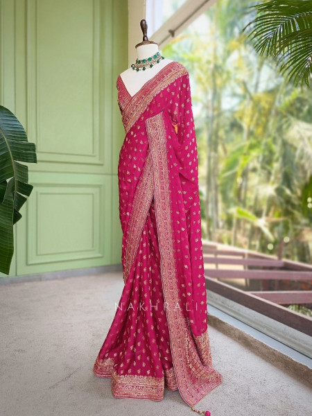 Ratnavali Magenta Georgette Silk Saree with Woven Border