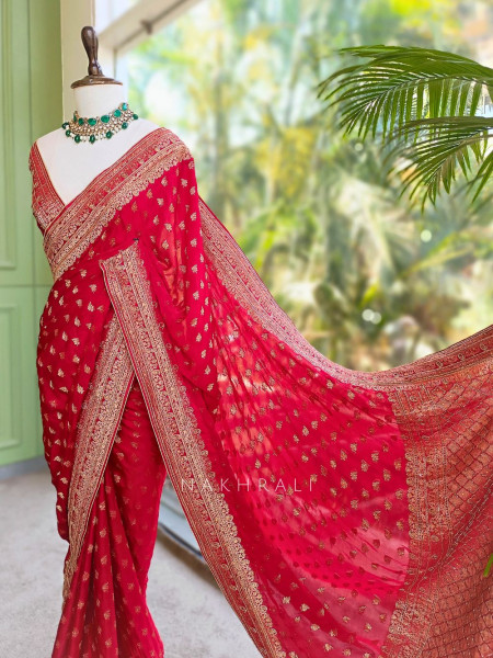 Ratnavali Red Georgette Silk Saree with Woven Border