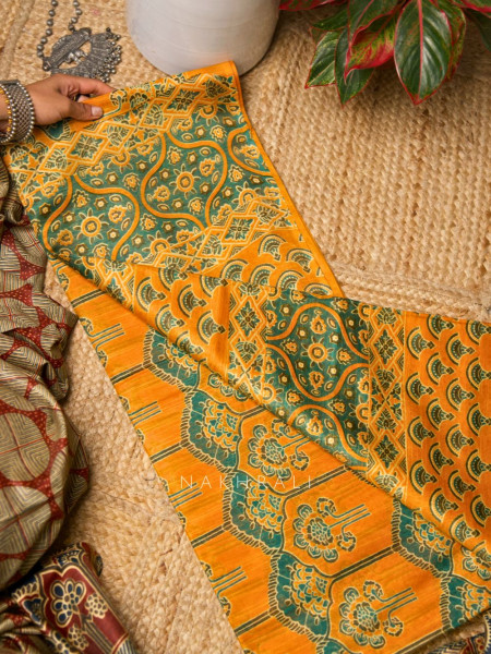 Ishq Pech Mustard Cotton Silk Printed Saree